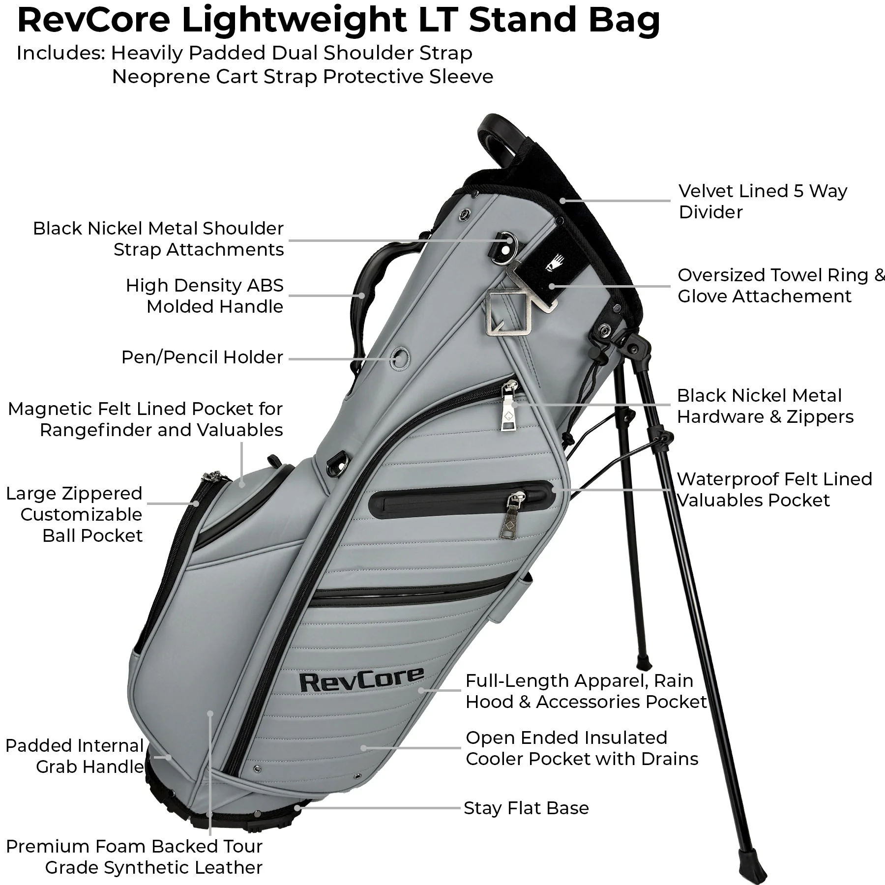 RevCore Lux LT Lightweight Stand Bag | 5 Way Velvet Lined Dividers - Image 12