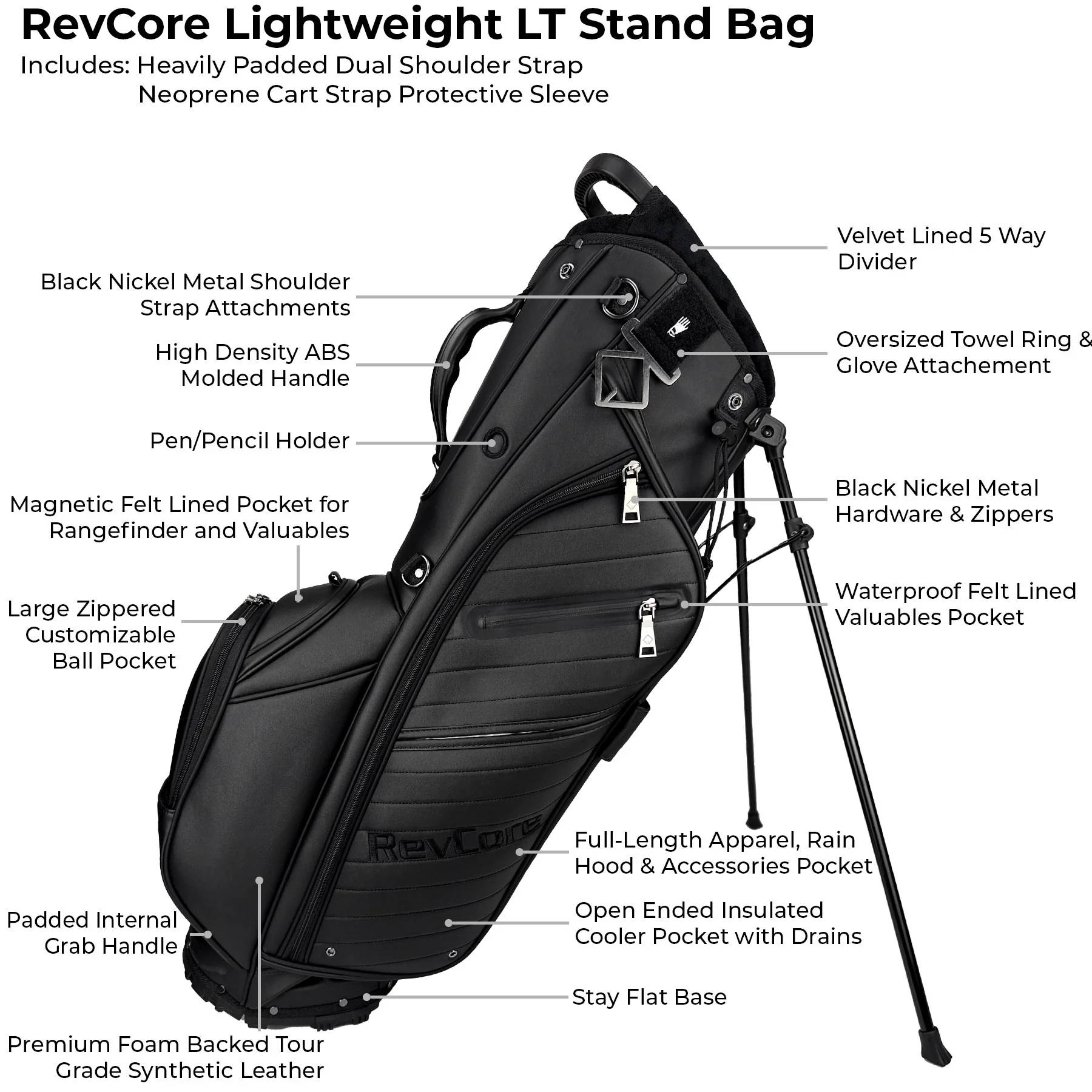 RevCore Lux LT Lightweight Stand Bag | 5 Way Velvet Lined Dividers - Image 20